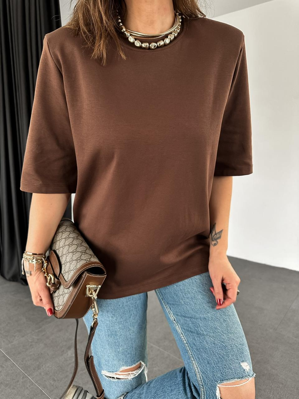 Kahve Vatkalı Cotton Tshirt