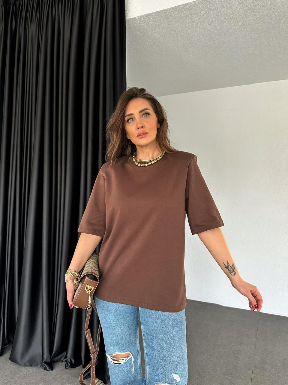 Kahve Vatkalı Cotton Tshirt