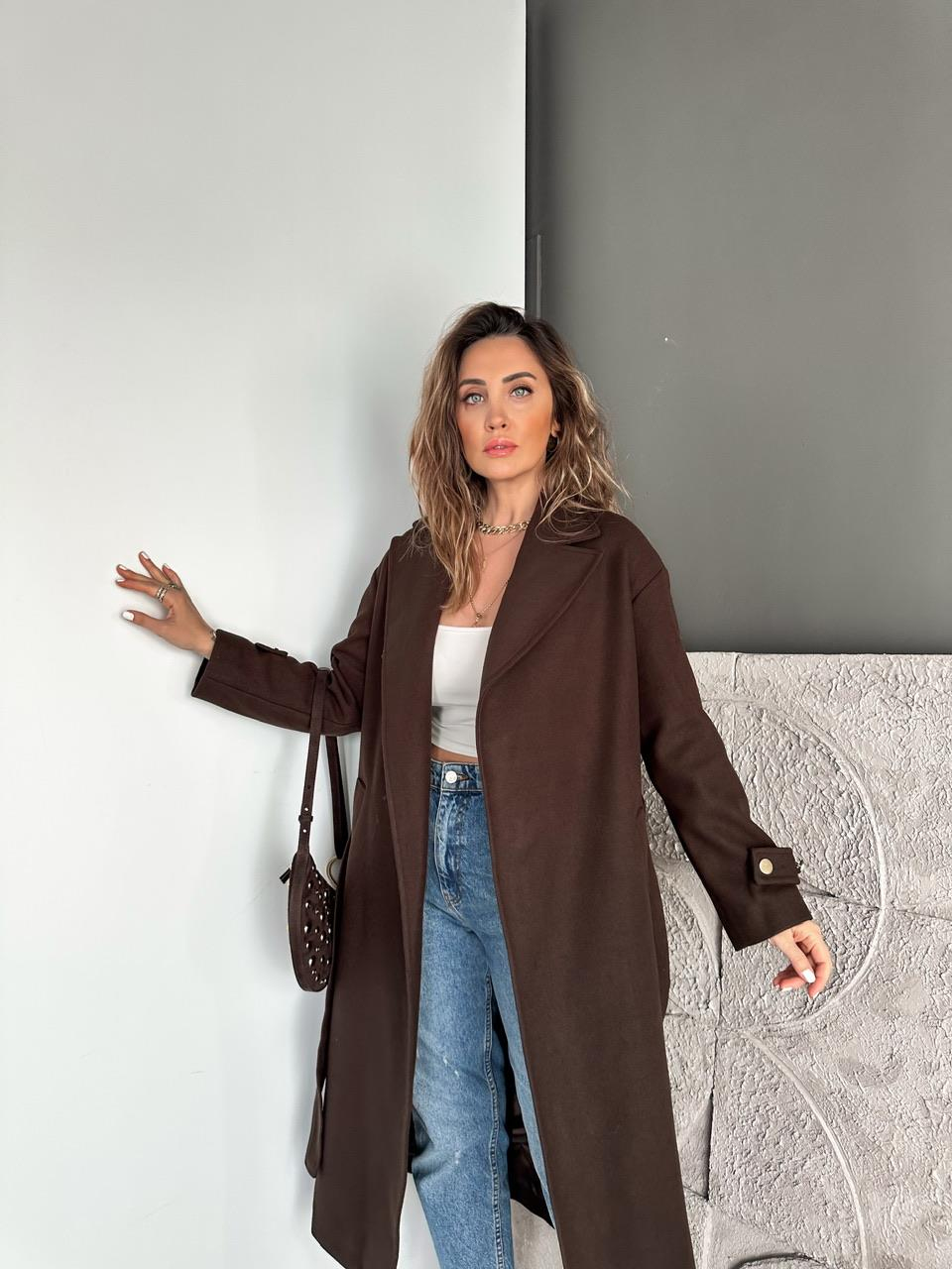 Kahve Yanları Gold Düğmeli Kaşe Kaban