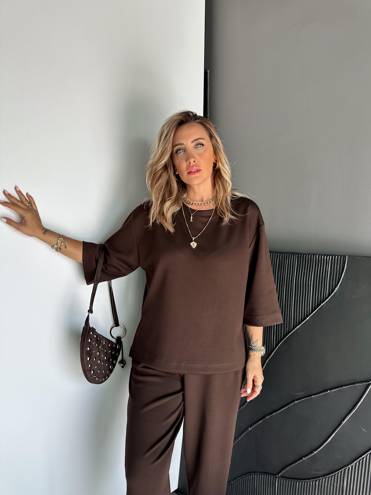 Kahve Yırtmaçlı Fakir Kol Modal Takım