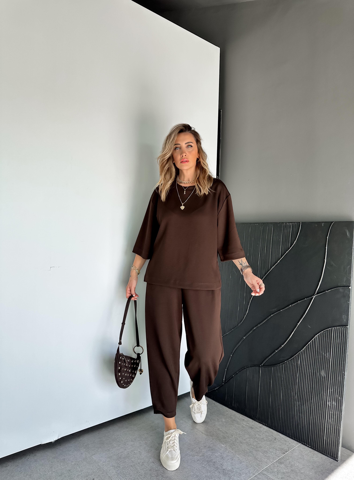 Kahve Yırtmaçlı Fakir Kol Modal Takım