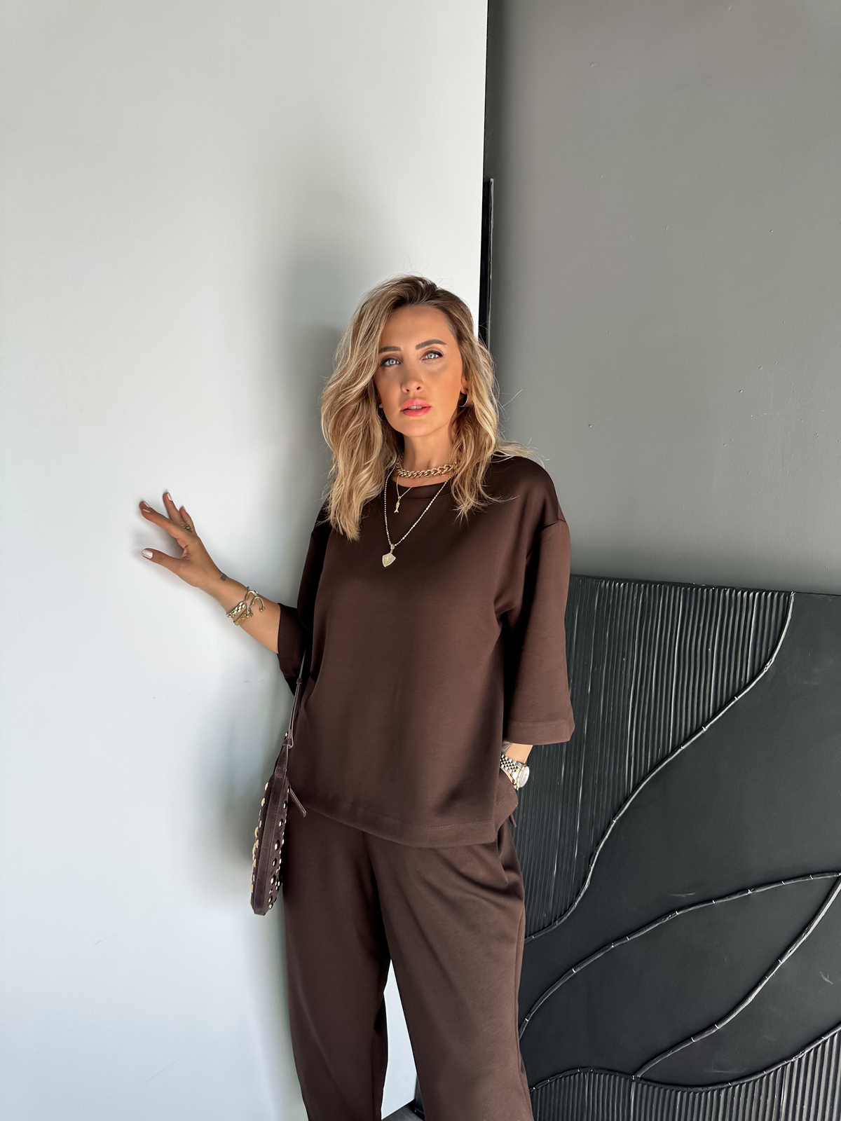 Kahve Yırtmaçlı Fakir Kol Modal Takım