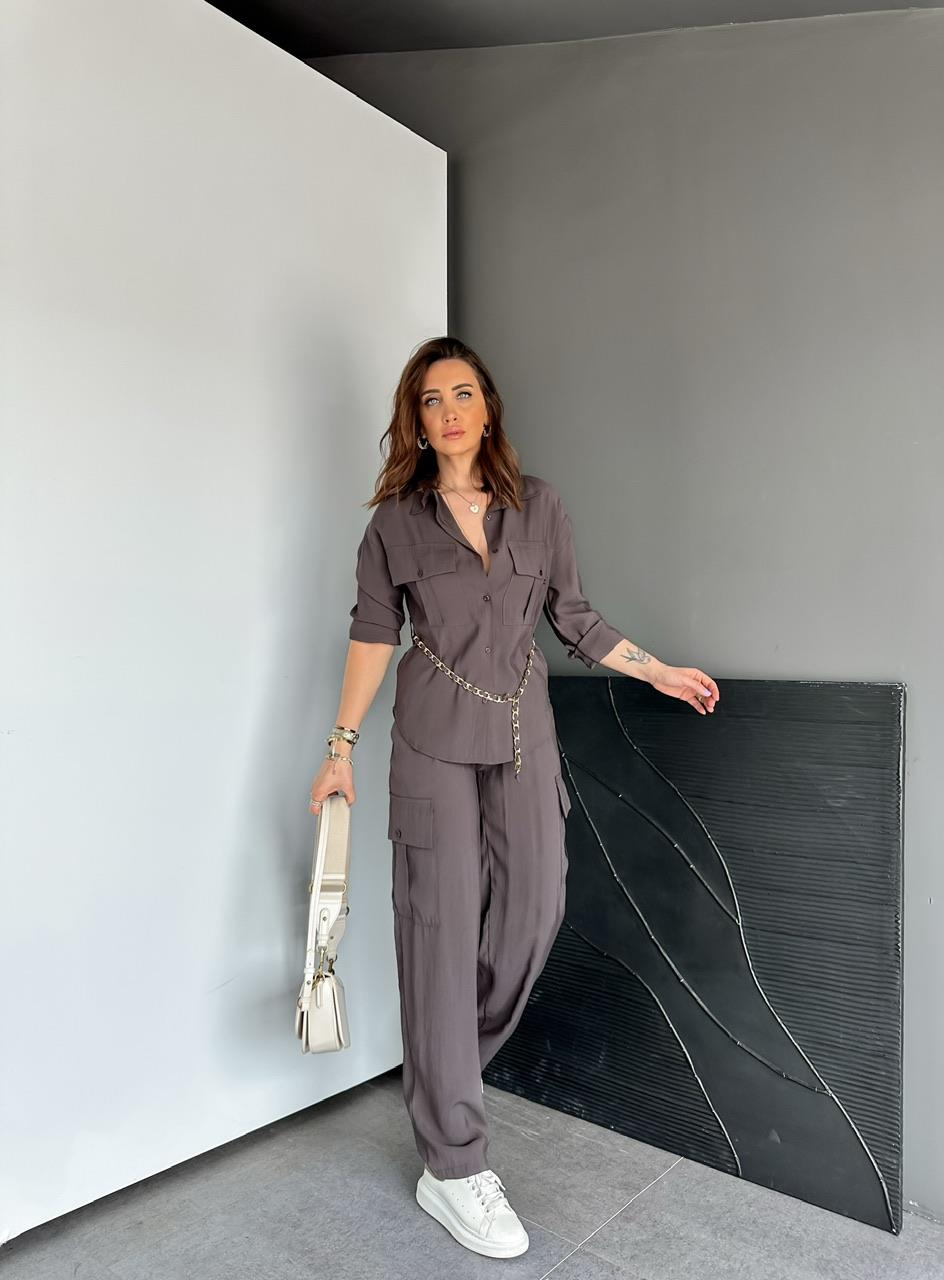 Kahve Zincir Kemerli Safari Takım