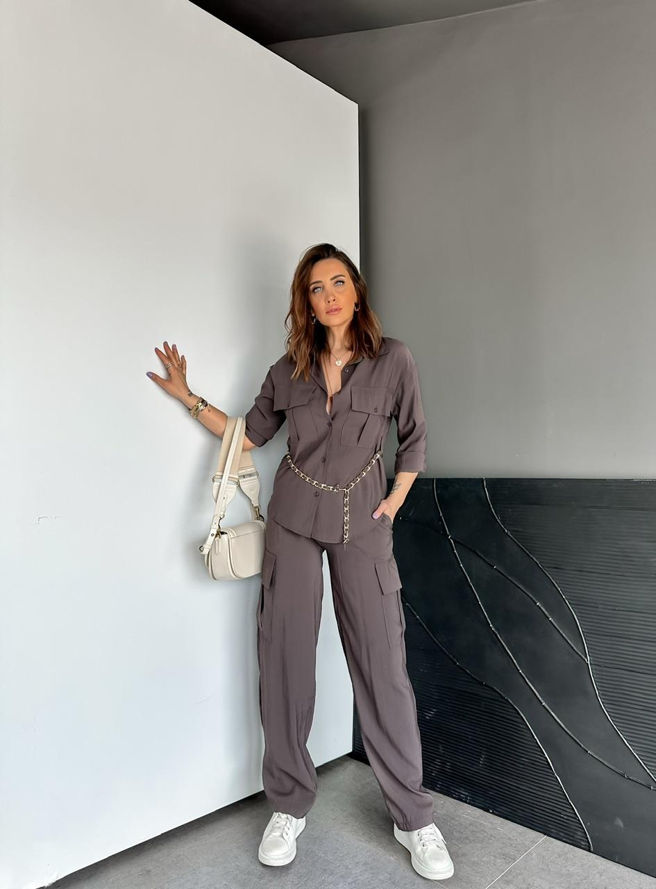 Kahve Zincir Kemerli Safari Takım