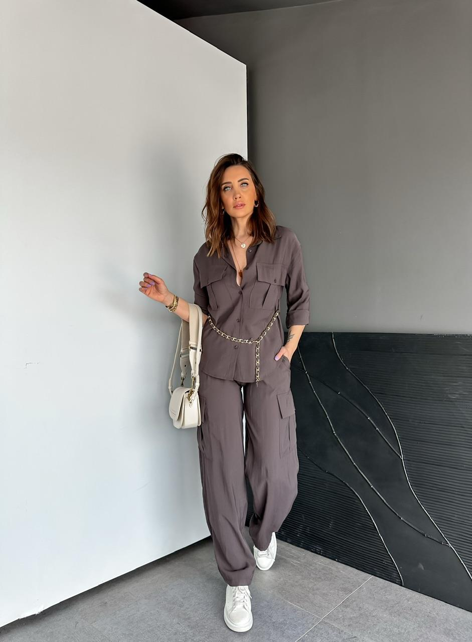 Kahve Zincir Kemerli Safari Takım