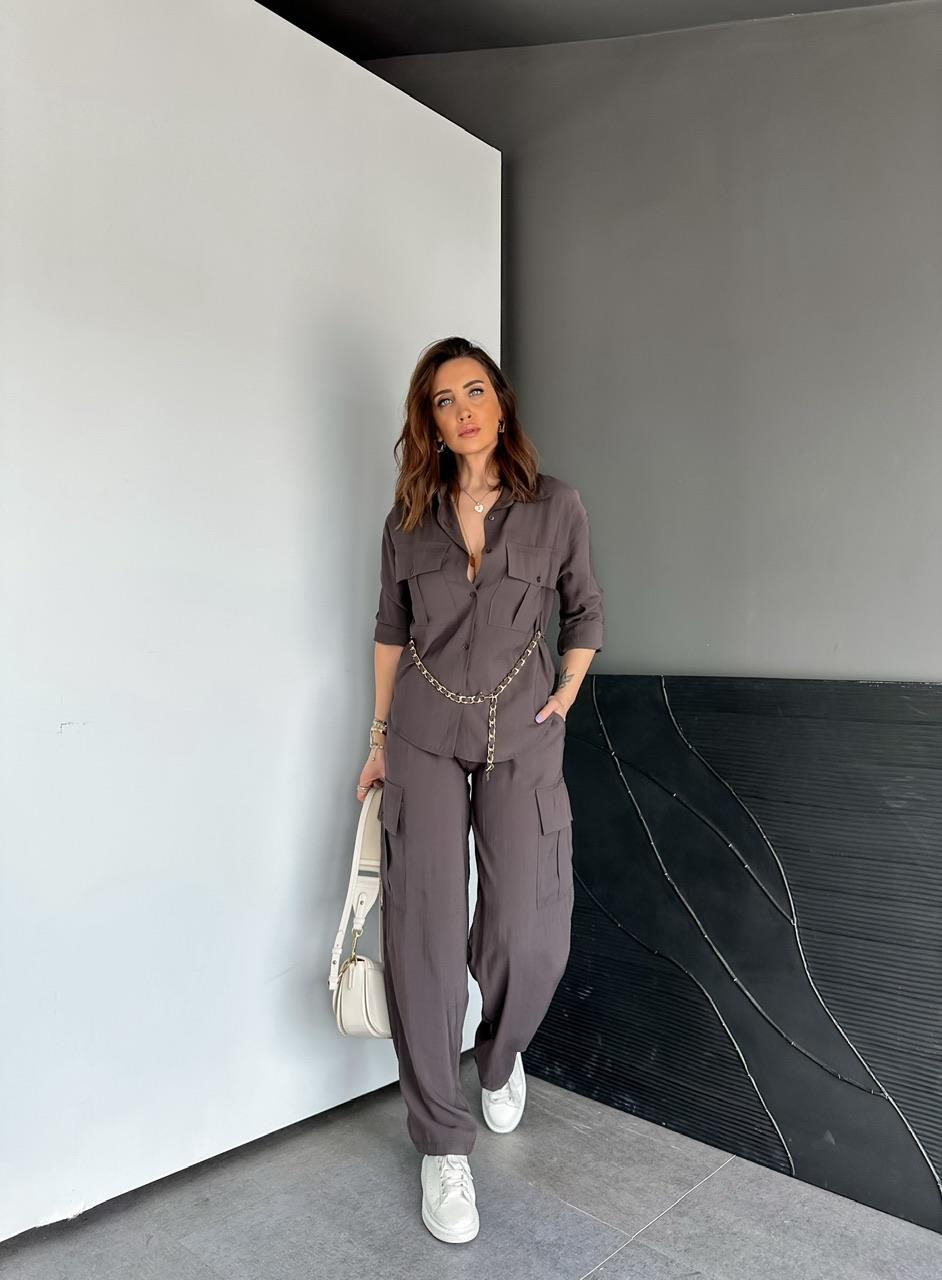 Kahve Zincir Kemerli Safari Takım
