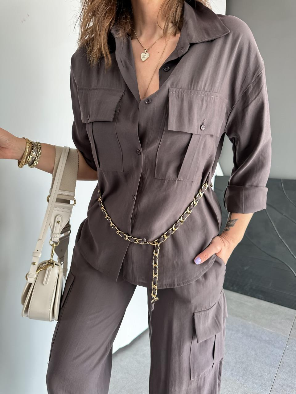 Kahve Zincir Kemerli Safari Takım