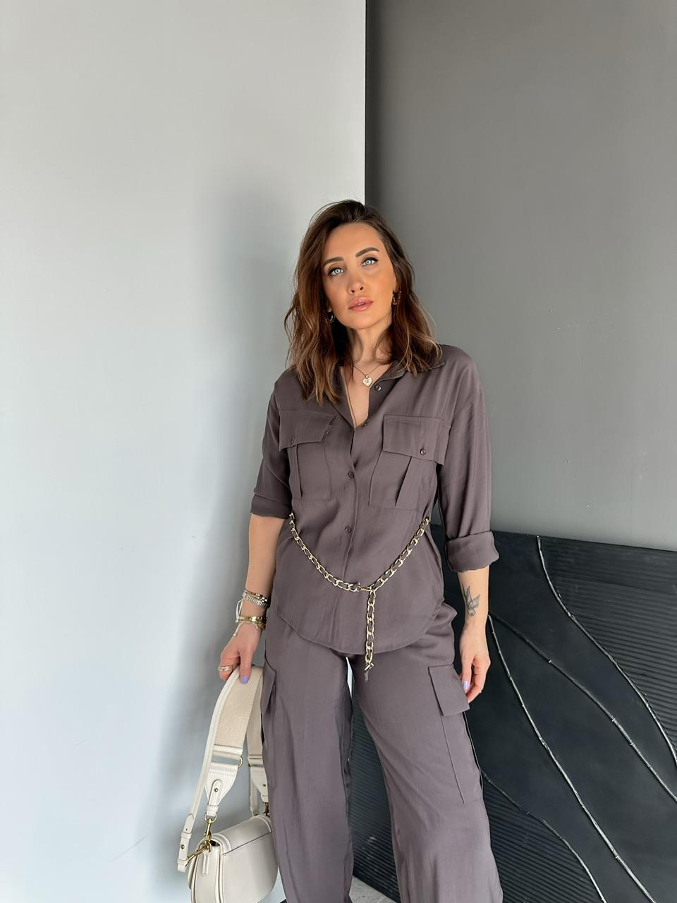 Kahve Zincir Kemerli Safari Takım