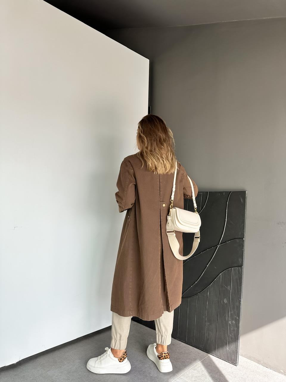 Kahverengi Yıkamalı Premium Kot Trençkot