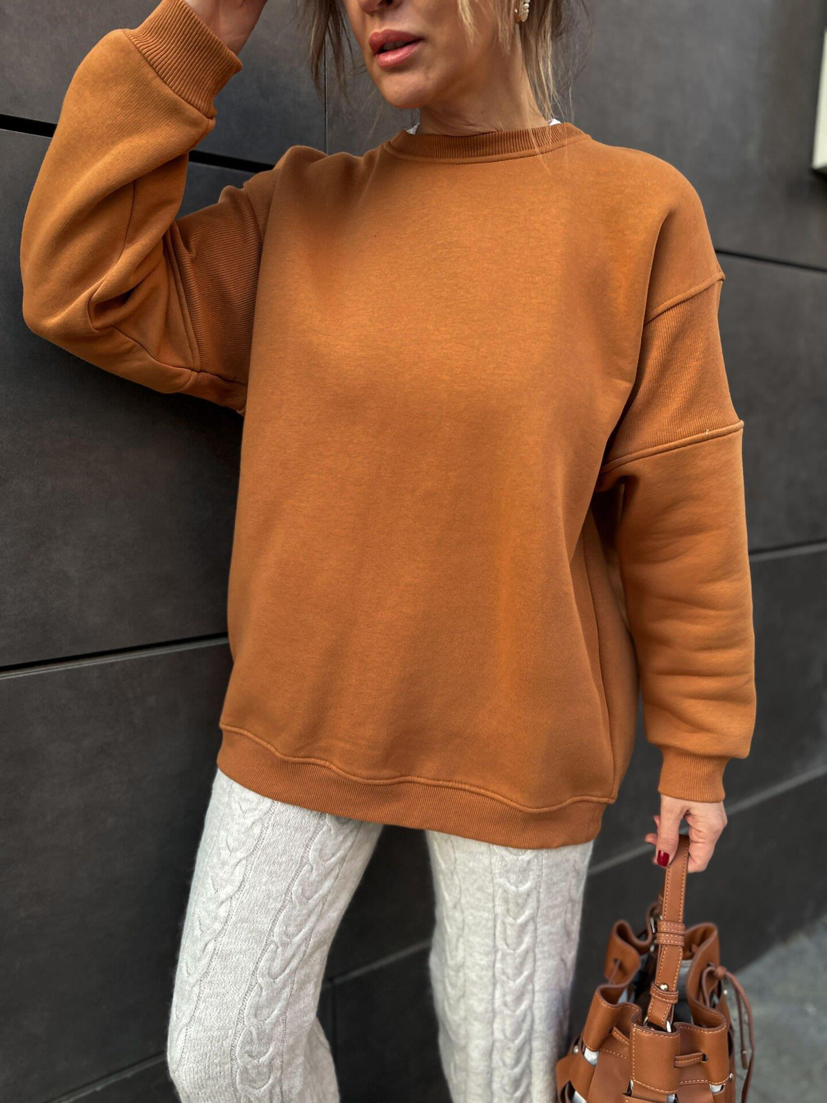 Kiremit Arkası Fermuarlı Sweatshirt