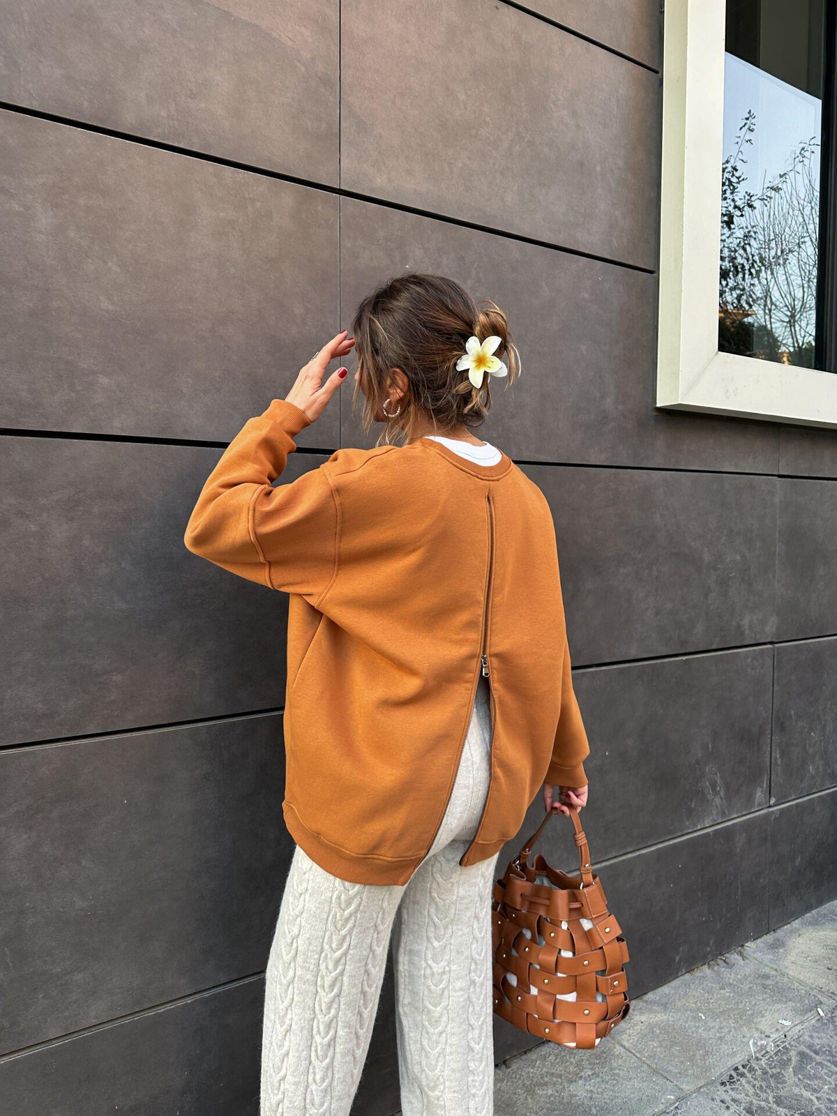 Kiremit Arkası Fermuarlı Sweatshirt