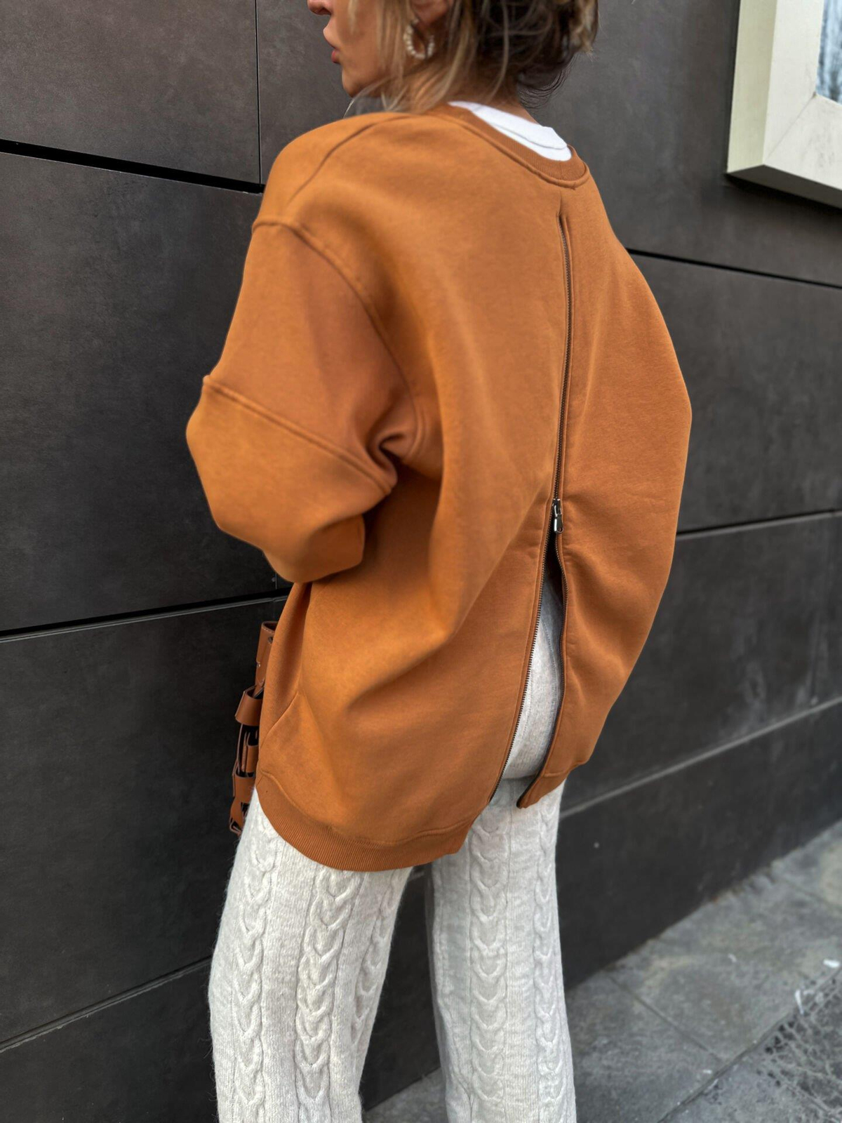 Kiremit Arkası Fermuarlı Sweatshirt