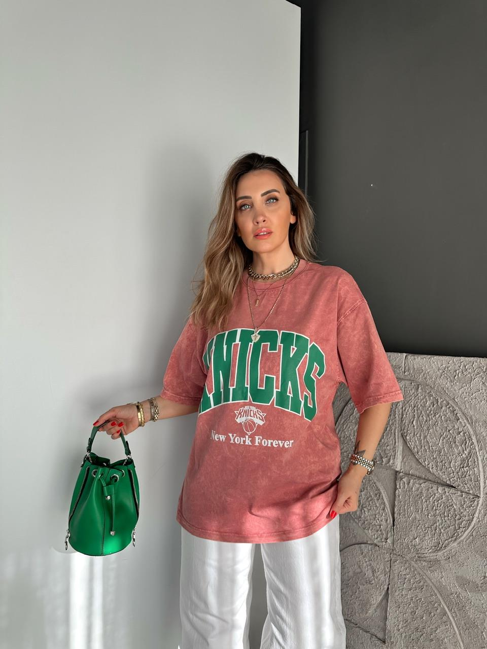 Kiremit Knicks Yıkamalı Tshirt