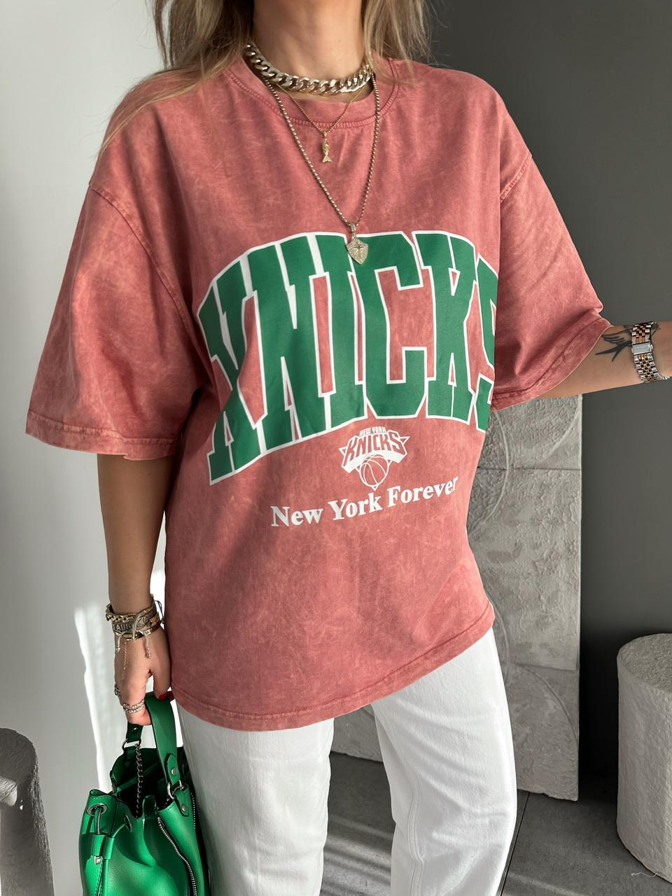 Kiremit Knicks Yıkamalı Tshirt