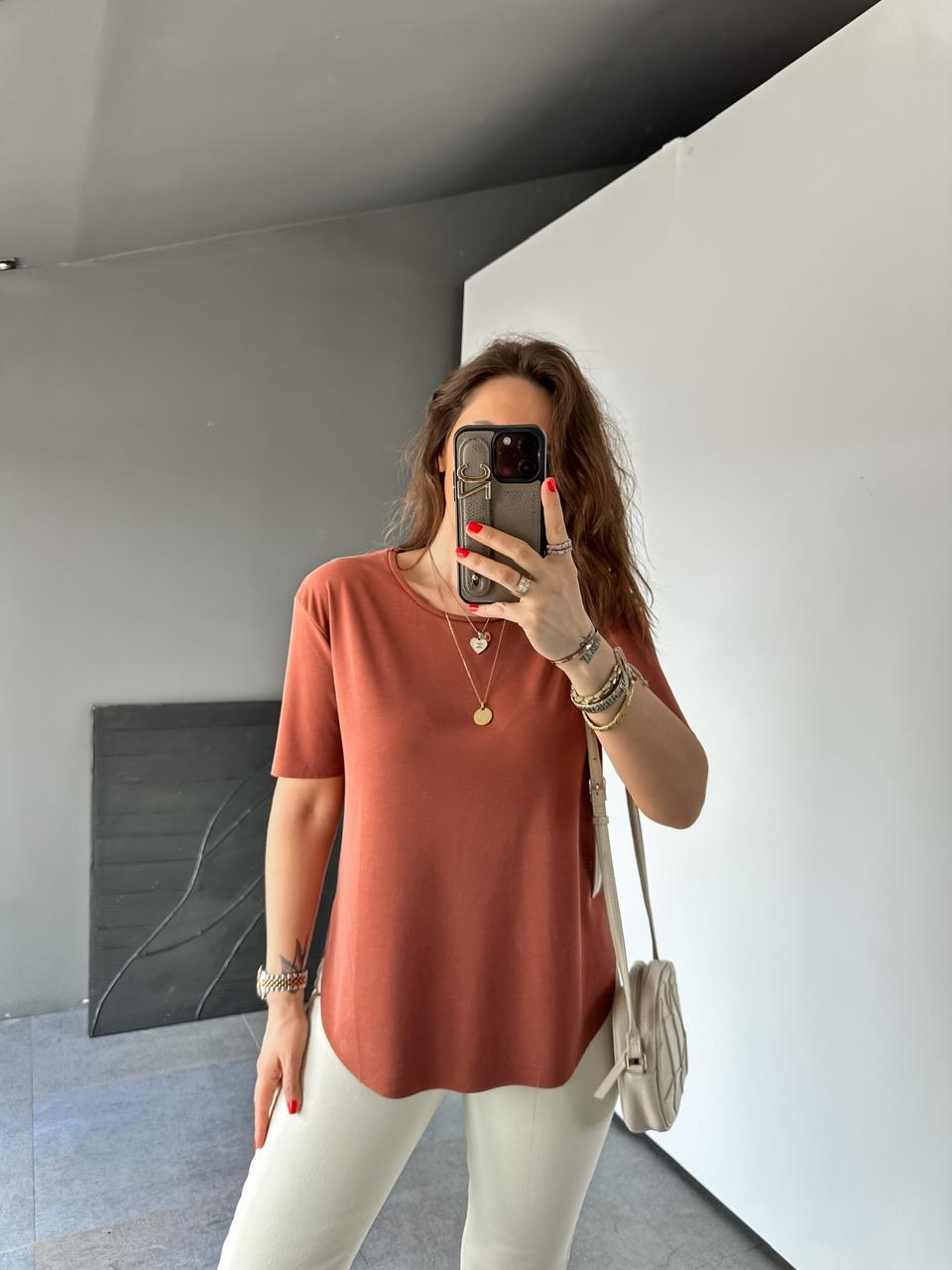 Kiremit Lazer Kesim Modal Tshirt