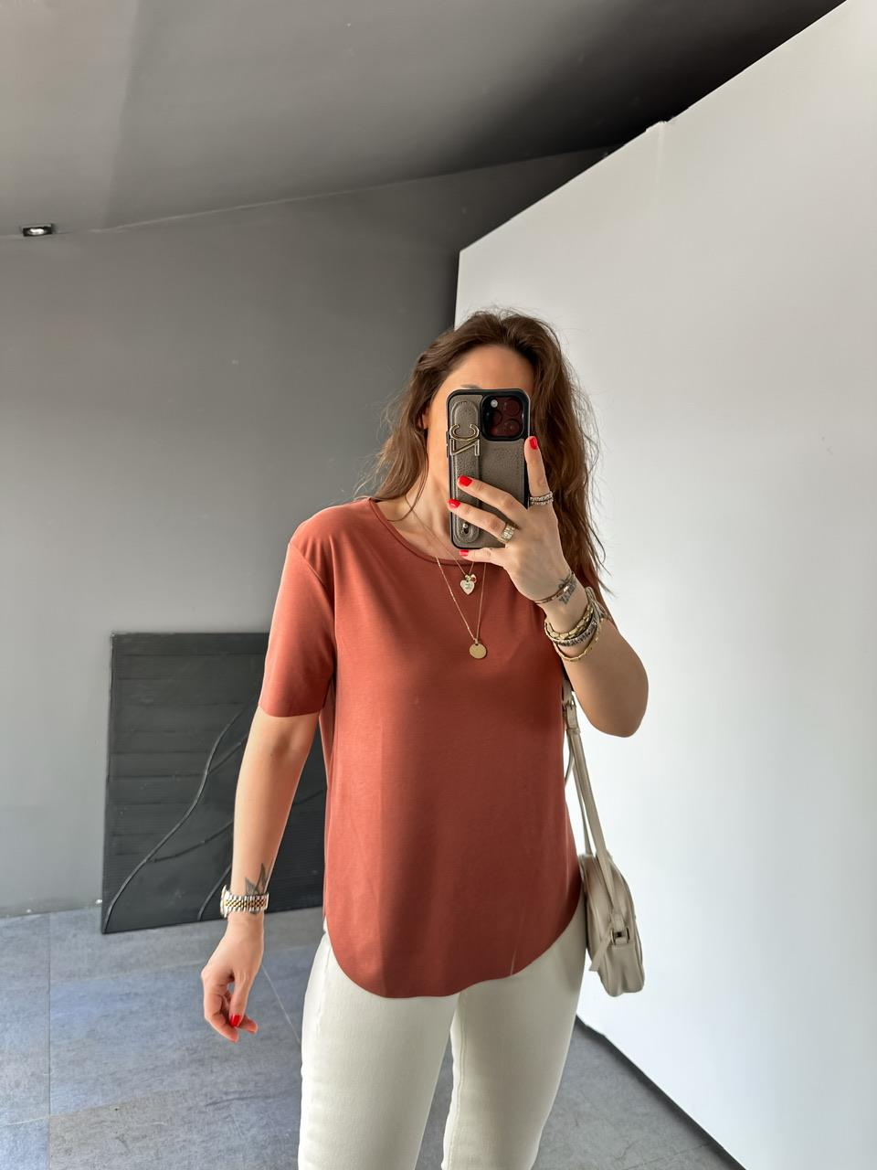 Kiremit Lazer Kesim Modal Tshirt