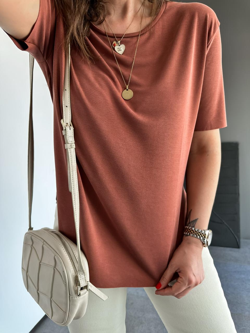 Kiremit Lazer Kesim Modal Tshirt