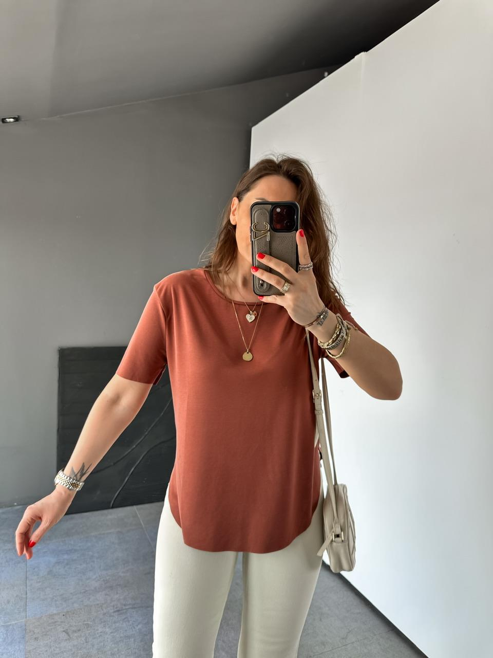 Kiremit Lazer Kesim Modal Tshirt