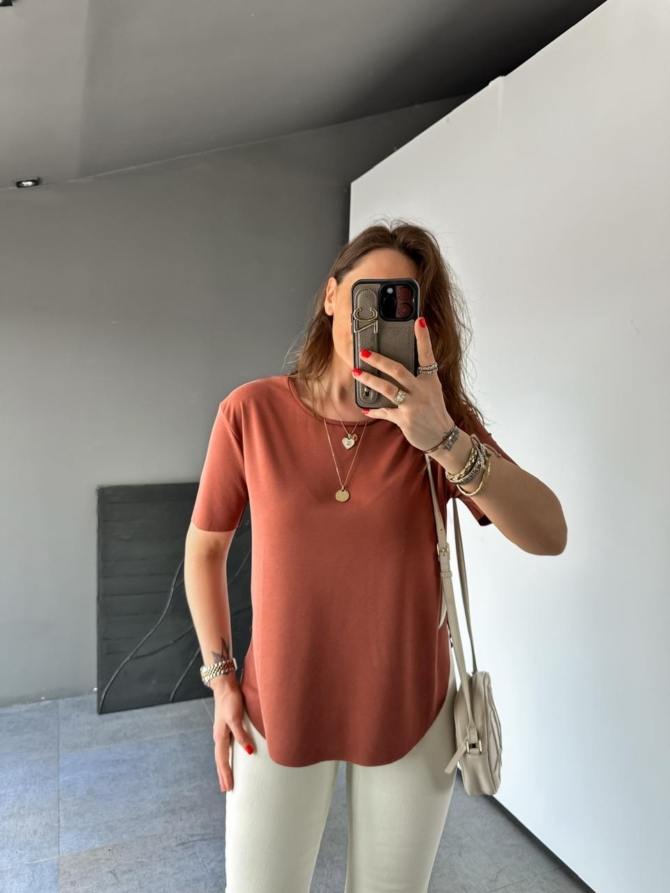 Kiremit Lazer Kesim Modal Tshirt