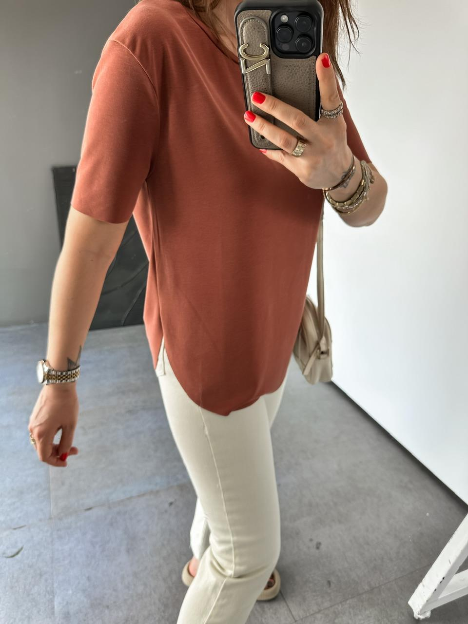 Kiremit Lazer Kesim Modal Tshirt