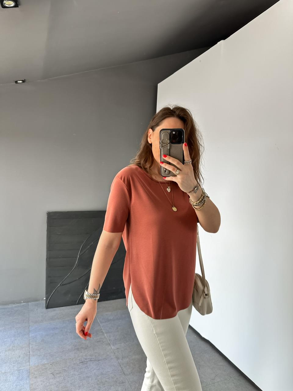 Kiremit Lazer Kesim Modal Tshirt