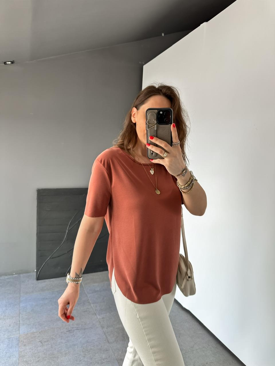 Kiremit Lazer Kesim Modal Tshirt