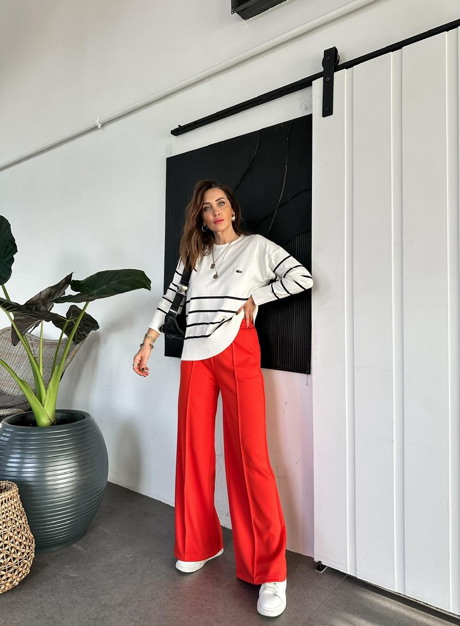 Kırmızı Çımalı Modal Pantolon