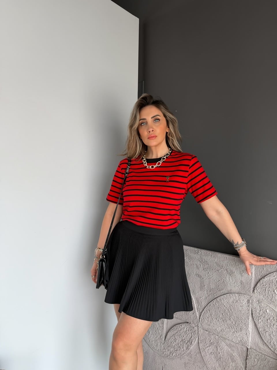 Kırmızı Çizgili Cotton Ami Tshirt