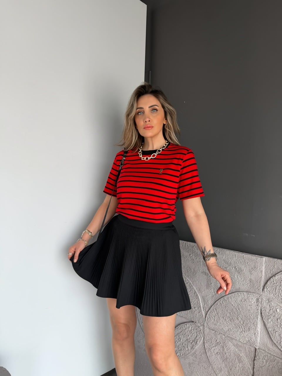 Kırmızı Çizgili Cotton Ami Tshirt