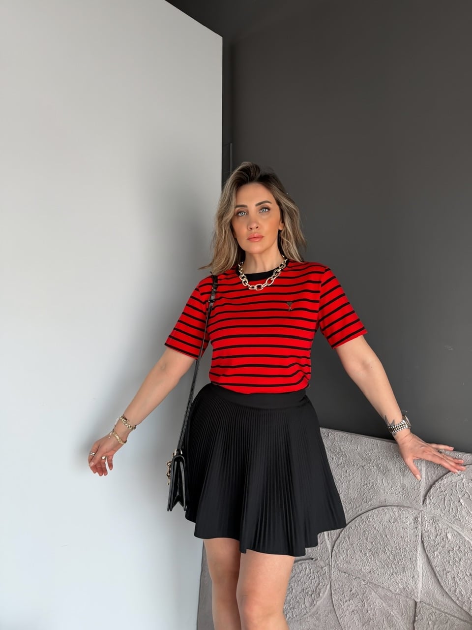 Kırmızı Çizgili Cotton Ami Tshirt