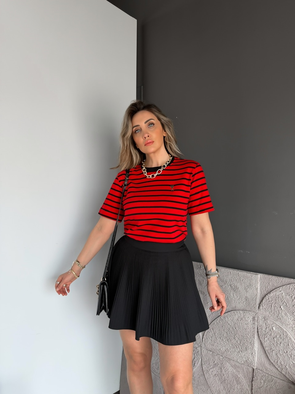 Kırmızı Çizgili Cotton Ami Tshirt