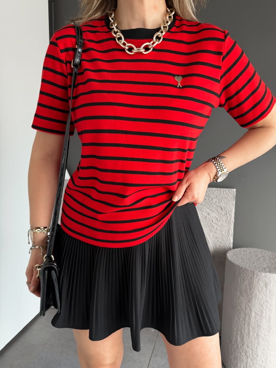 Kırmızı Çizgili Cotton Ami Tshirt