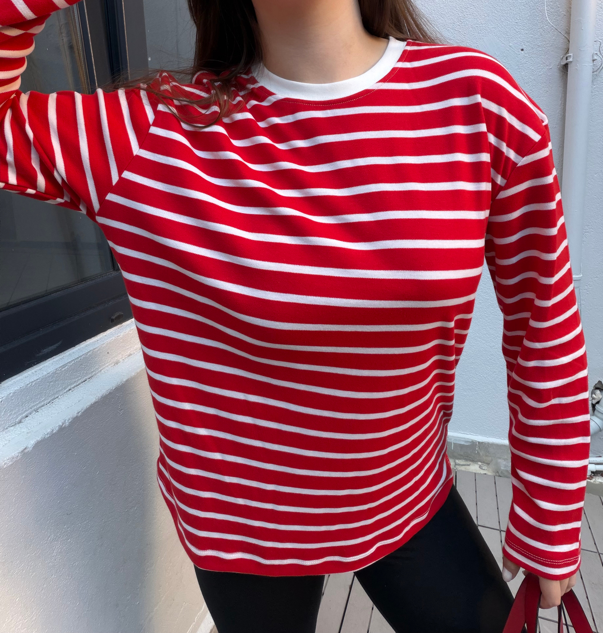 Kırmızı Çizgili Cotton Oversize T-Shirt