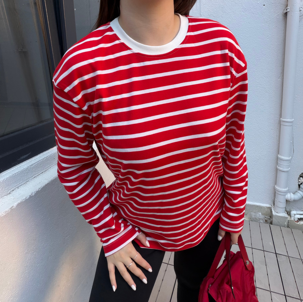Kırmızı Çizgili Cotton Oversize T-Shirt