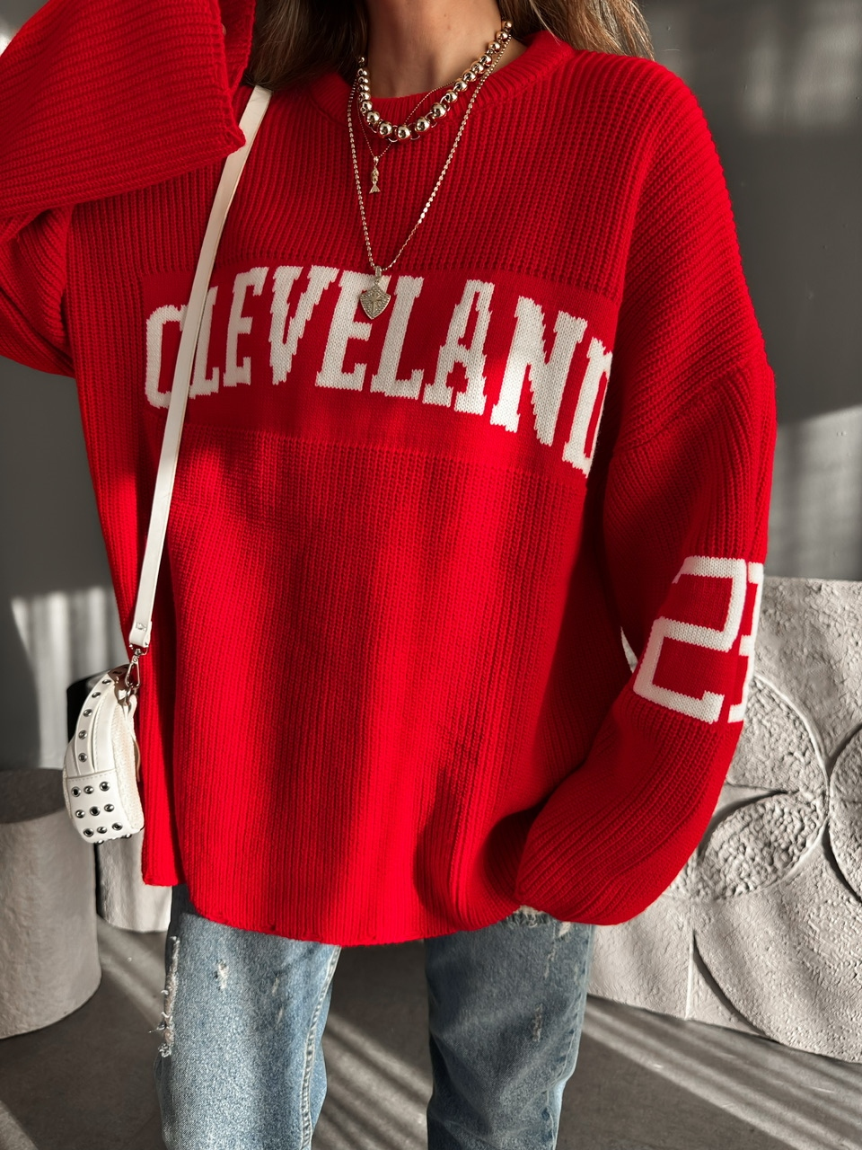Kırmızı Cleveland Oversize Kazak