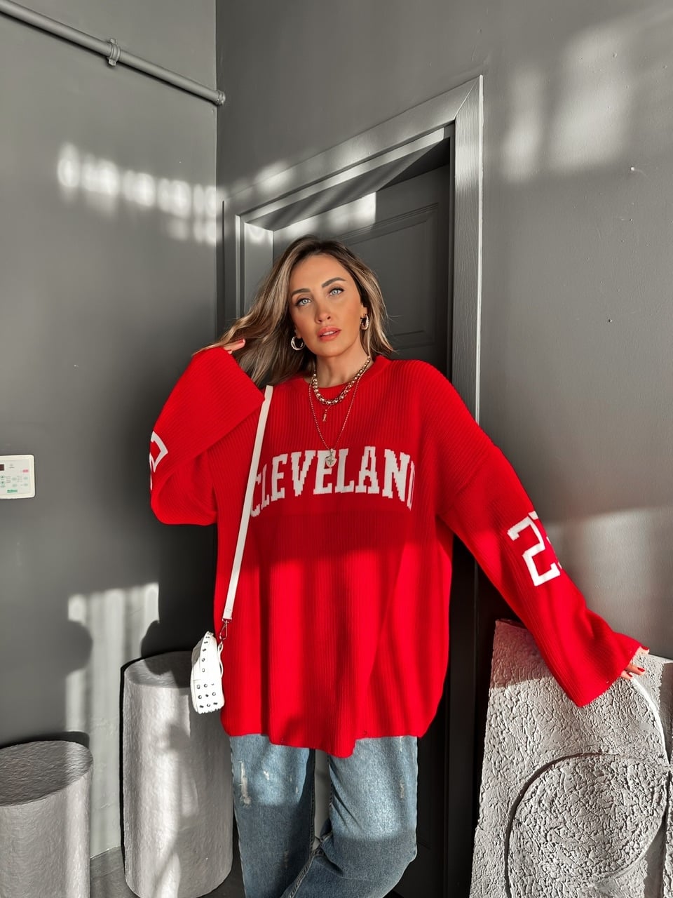 Kırmızı Cleveland Oversize Kazak