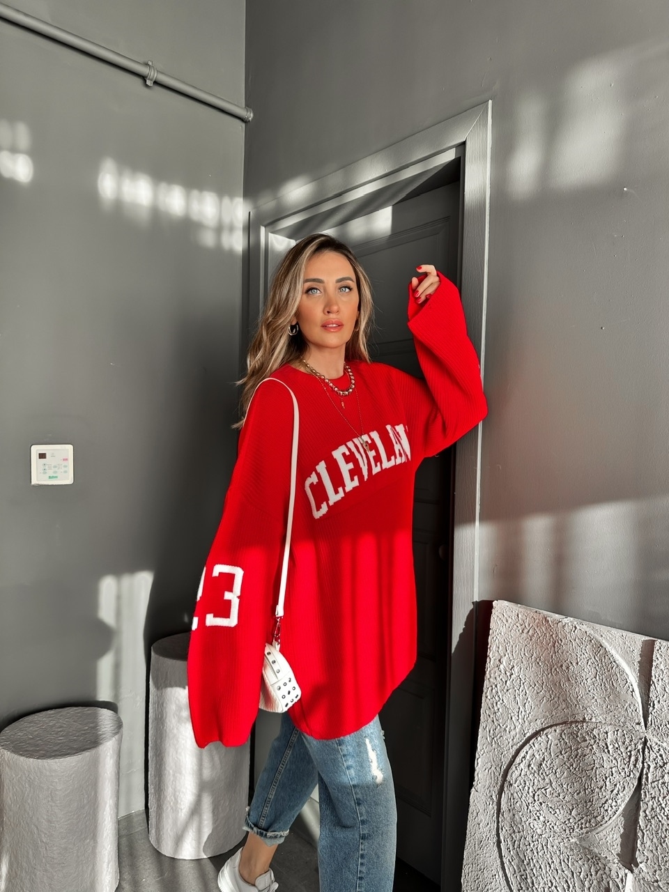 Kırmızı Cleveland Oversize Kazak