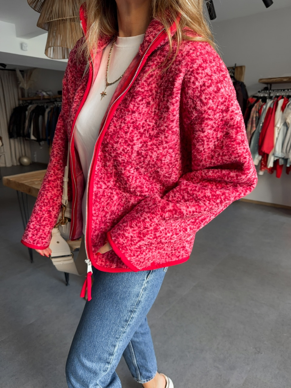 Kırmızı Floral Teddy Mont