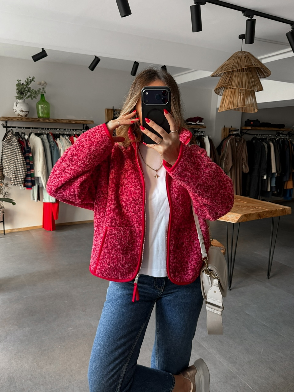 Kırmızı Floral Teddy Mont
