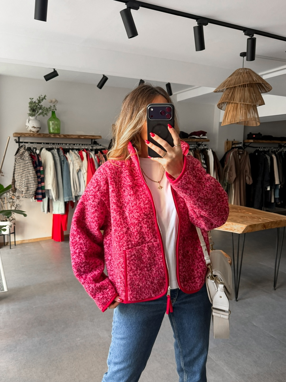 Kırmızı Floral Teddy Mont