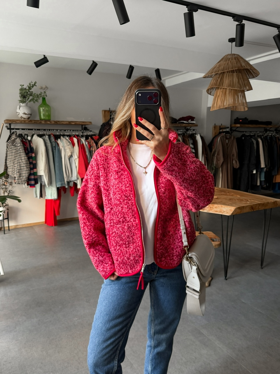 Kırmızı Floral Teddy Mont