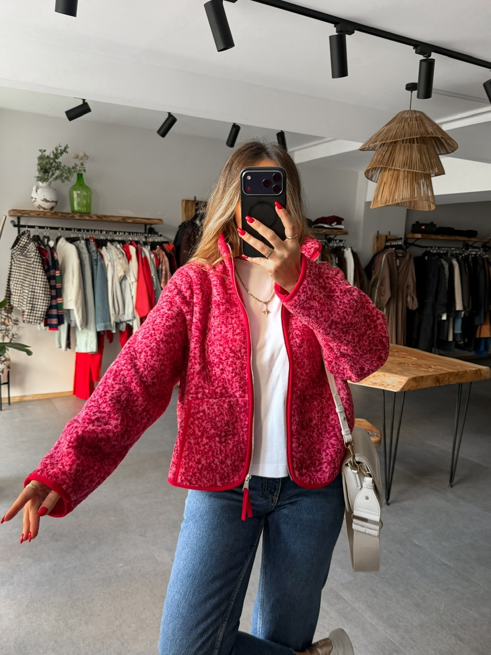 Kırmızı Floral Teddy Mont