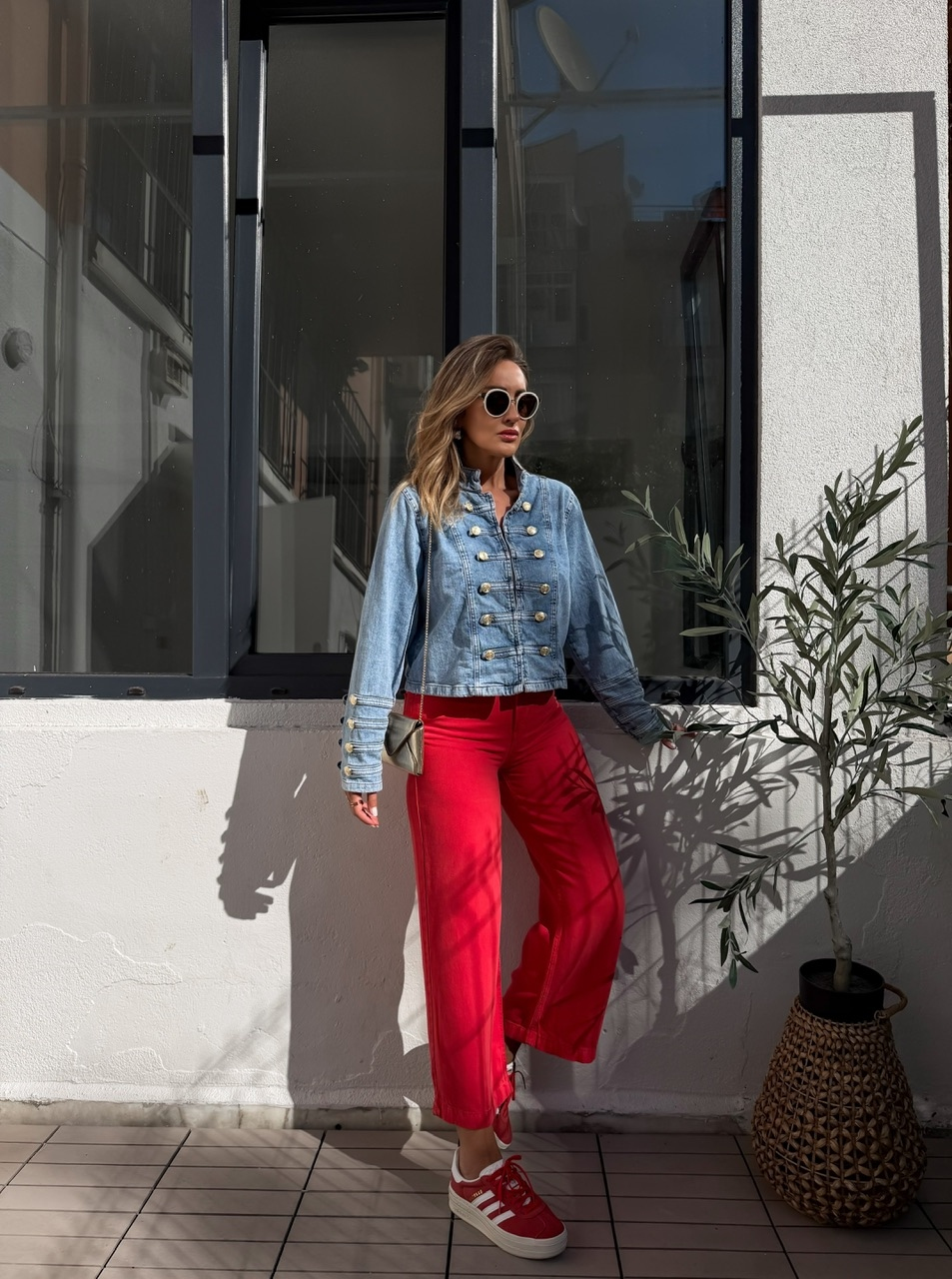 Kırmızı Likralı Tensel Culotte Jean