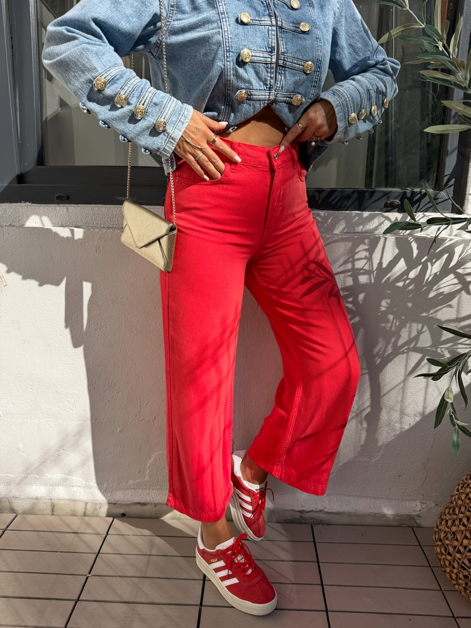 Kırmızı Likralı Tensel Culotte Jean