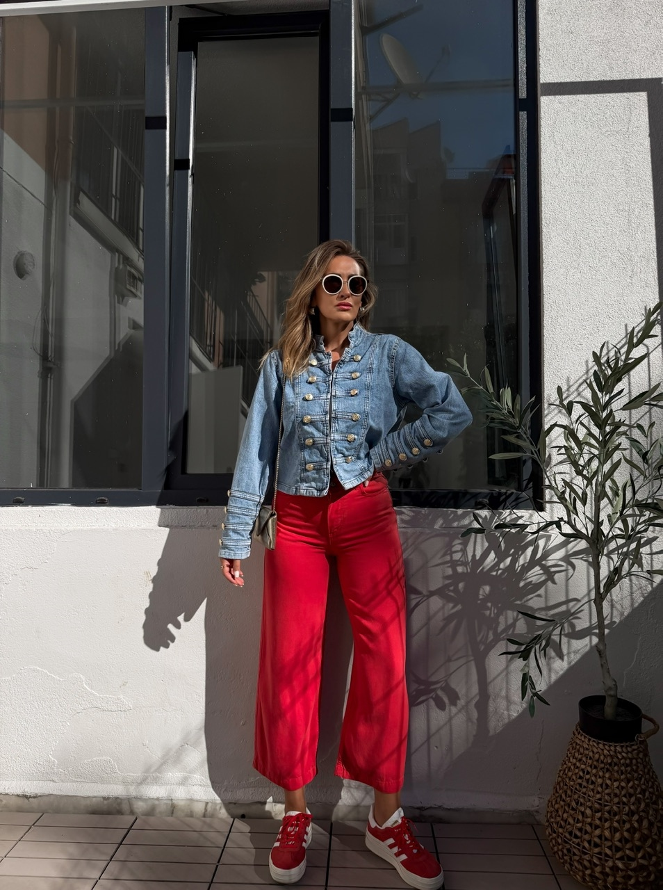 Kırmızı Likralı Tensel Culotte Jean