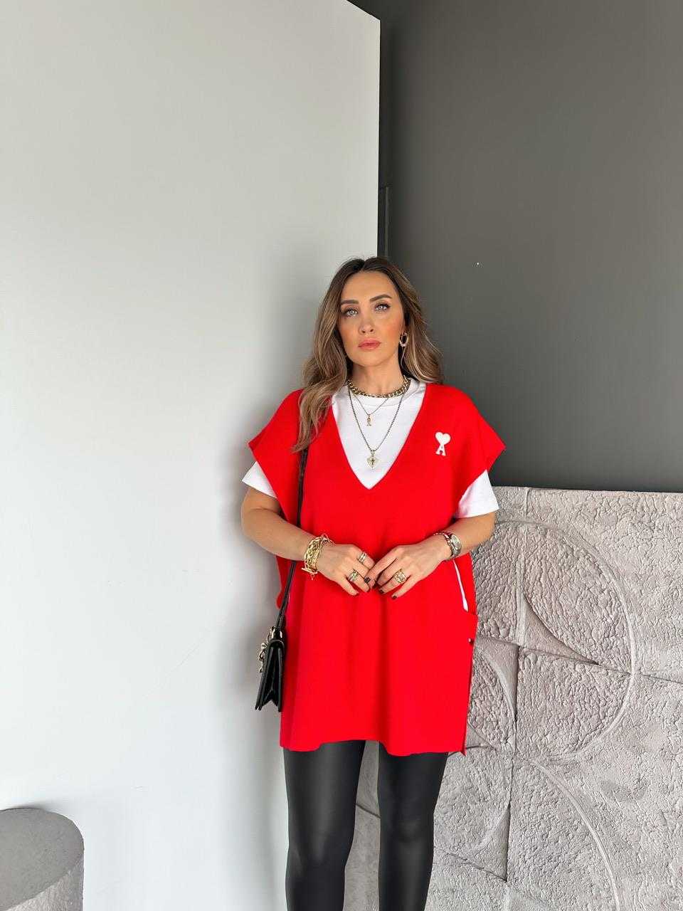 Kırmızı Logolu Triko Tunik