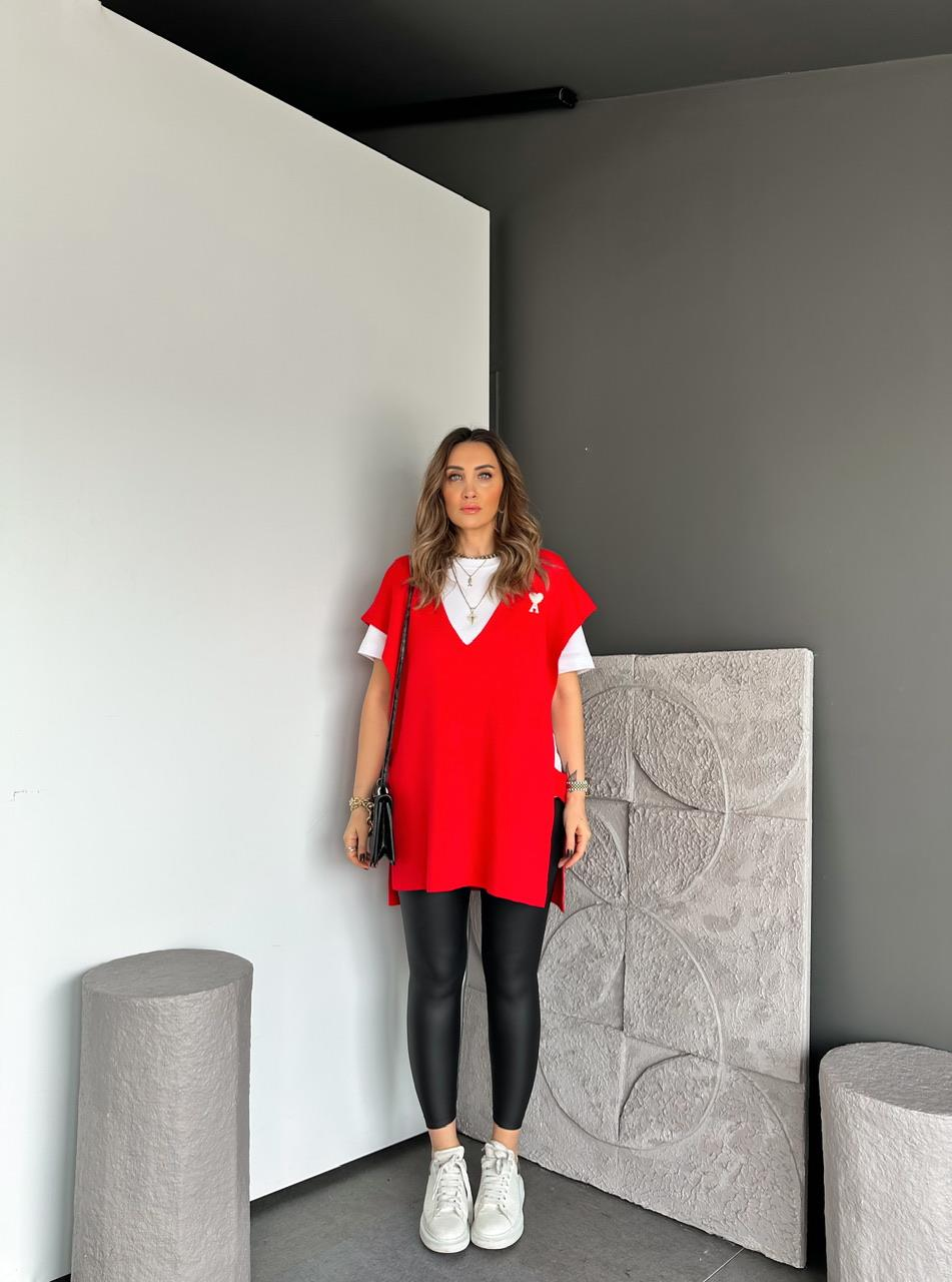 Kırmızı Logolu Triko Tunik