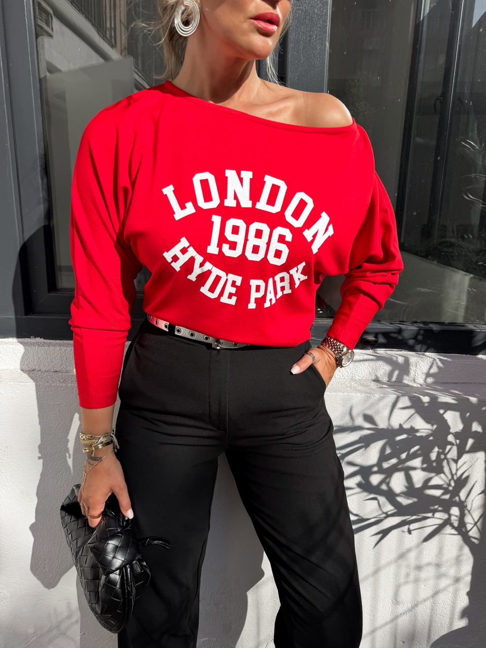 Kırmızı London Tek Omuz Tshirt