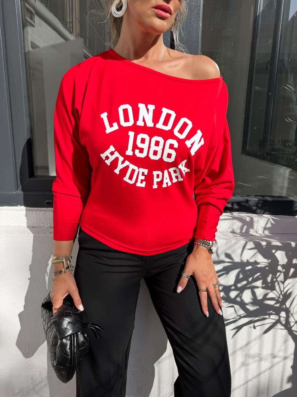Kırmızı London Tek Omuz Tshirt