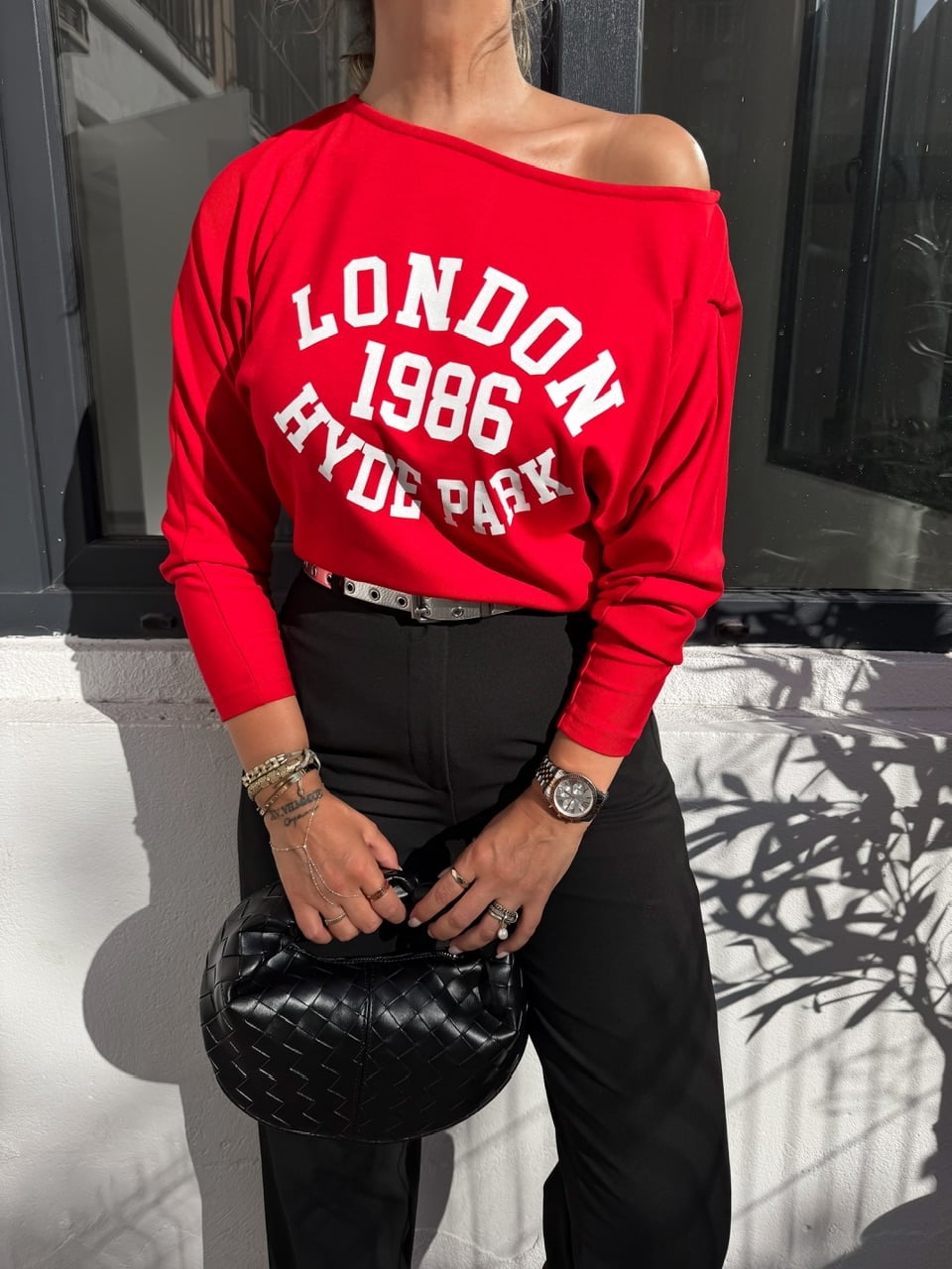 Kırmızı London Tek Omuz Tshirt